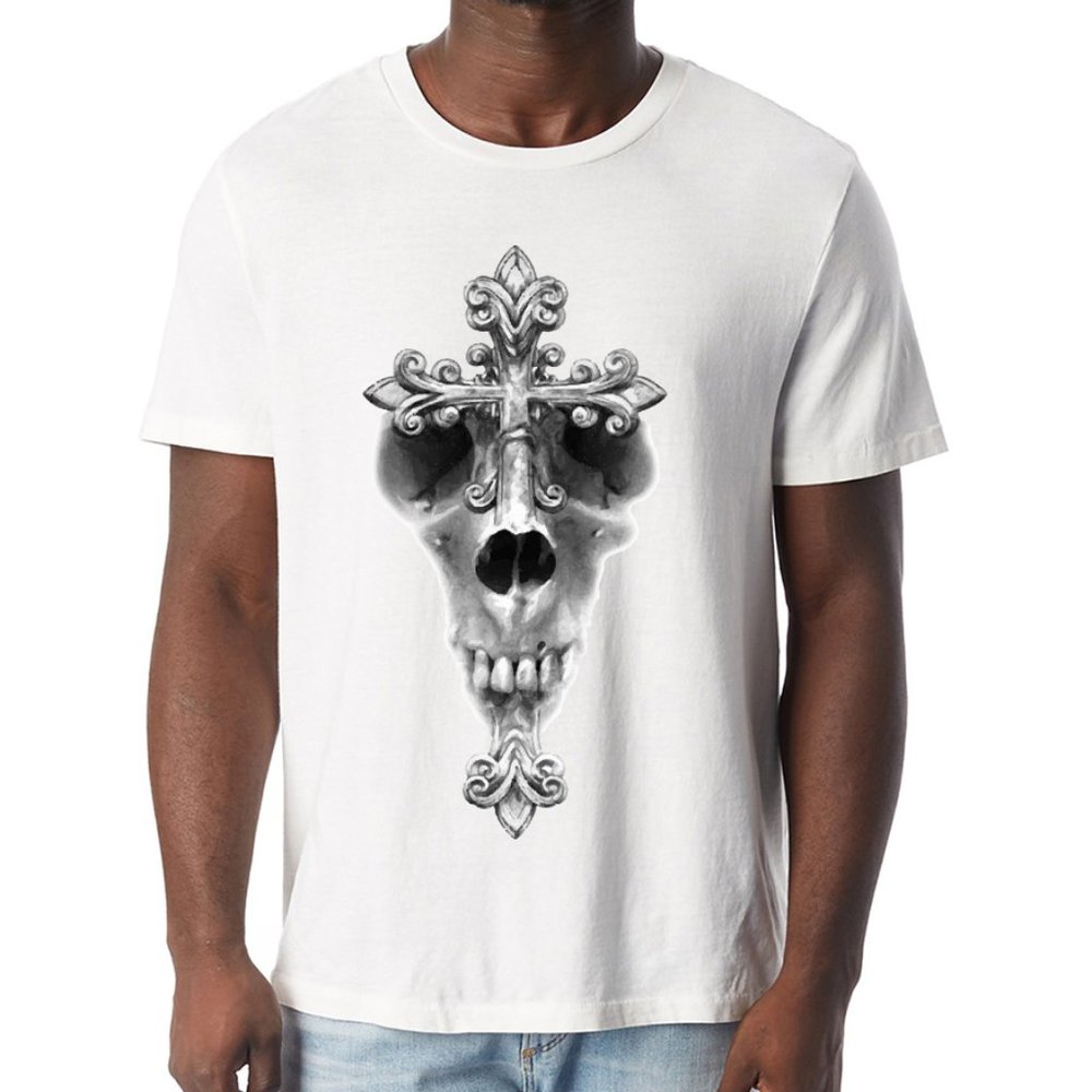 Men's Skull and Cross Graphics T Shirts - White
